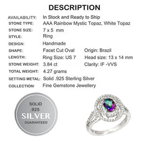 4.17 Cts Rainbow Topaz, White Topaz Ring In Solid .925 Sterling Silver Size 7