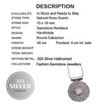 Handmade Natural Rose Quartz Gemstone .925 Sterling Silver Pendant Necklace