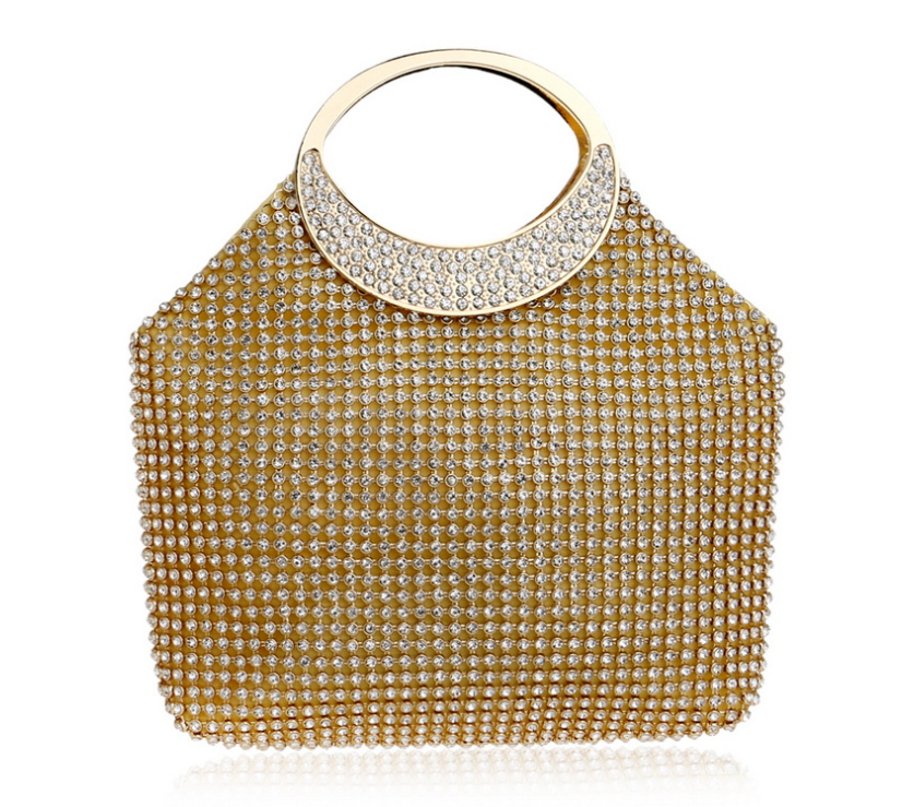 Trendy Fashion Rhinestone Crystals Party HandBag in Gold or Silver - BELLADONNA
