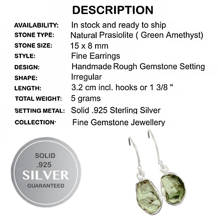 Natural Green Amethyst Rough Gemstone Solid .925 Sterling Silver Earrings