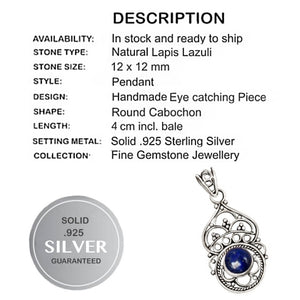 Indonesian Bali-Java Natural Lapis Lazuli Gemstone Solid .925 Silver Pendant