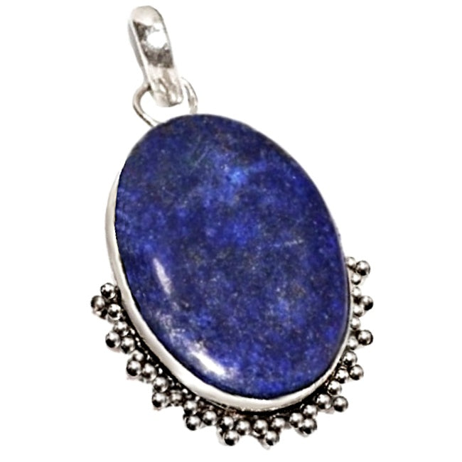 Handmade Victorian Style Natural Oval Lapis Lazuli, .925 Silver Plated Pendant