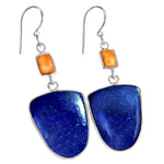 Natural Lapis Lazuli, Italian Coral Turquoise  Gemstone Solid .925 Silver Earrings