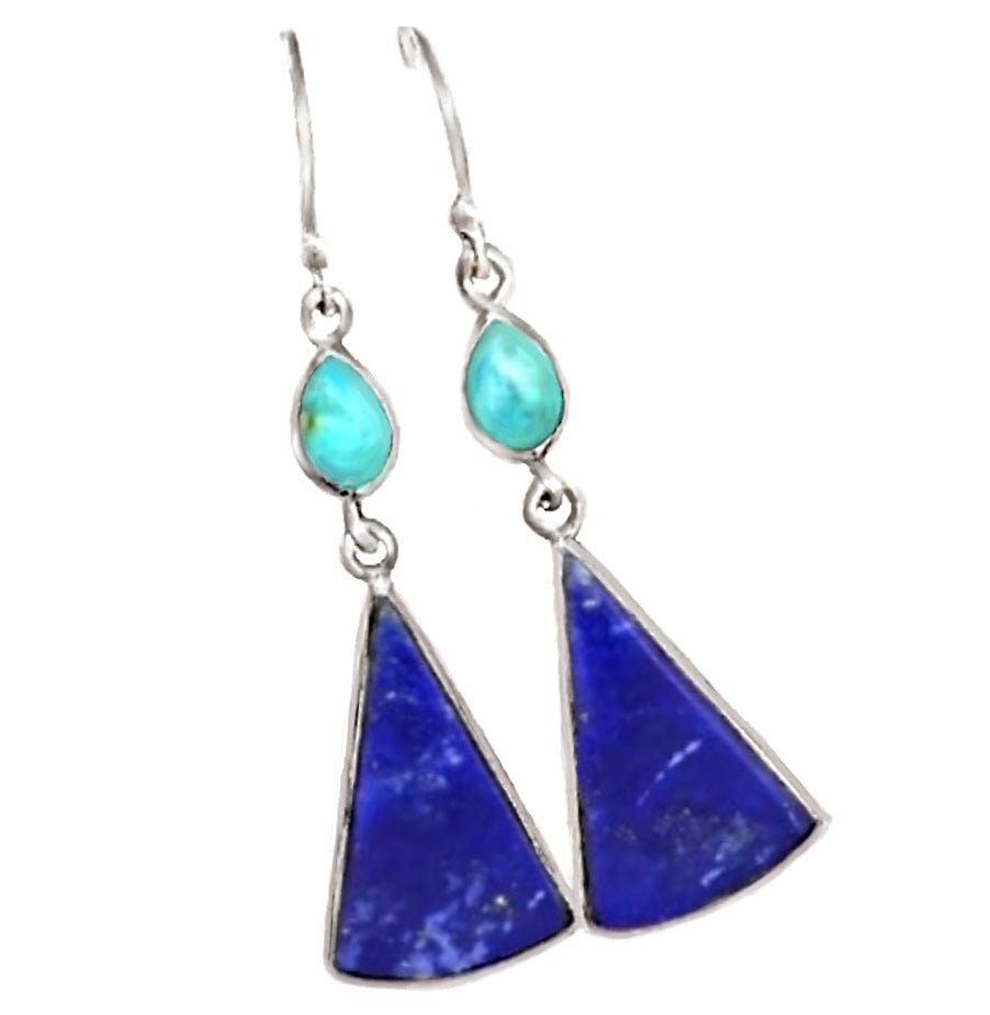Natural Lapis Lazuli, Sleeping Beauty Turquoise  Gemstone Solid .925 Silver Earrings