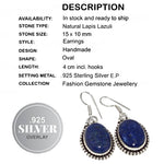Natural Lapis Lazuli Oval Gemstone .925 Silver Earrings