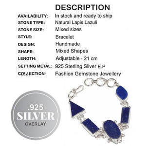 Antique Style Natural Lapis Lazuli Gemstone .925 Sterling Silver Plated Bracelet