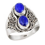 3 ct Natural Lapis Lazuli Gemstone Solid .925 Silver Ring Size US 8.5