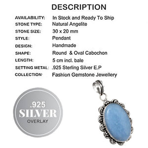Natural Powder Blue Angelite Gemstone .925 Silver Pendant