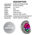 Faceted Bi-Colour Ametrine Gemstone .925 Silver Ring US size 8 / UK Q