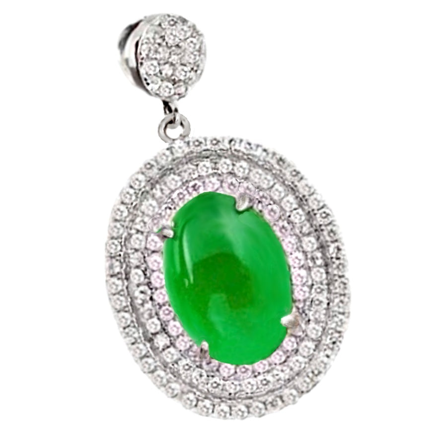11.61 Cts Natural Green Chalcedony, White Topaz Solid .925 Silver Pendant