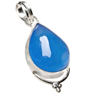 Blue Chalcedony Pear 925 Sterling Silver Pendant