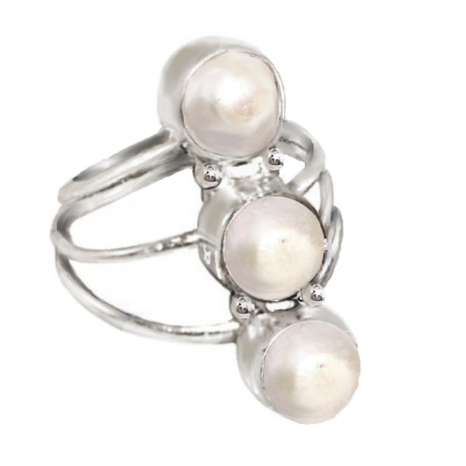 Natural White River Pearl .925 Sterling Silver Overlay Ring size 6.75 or N1/2