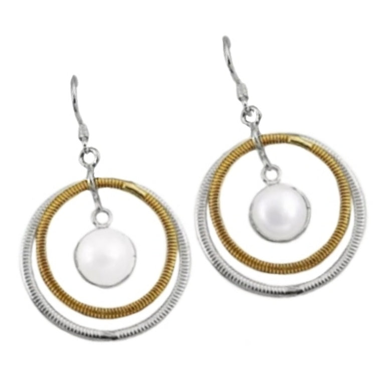 Two Tone 6.38 cts Natural White Pearl Solid .925 Sterling Silver Earrings