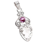 13.84 Cts Natural Purple Amethyst, White Topaz Pendant .925 Solid Sterling Silver