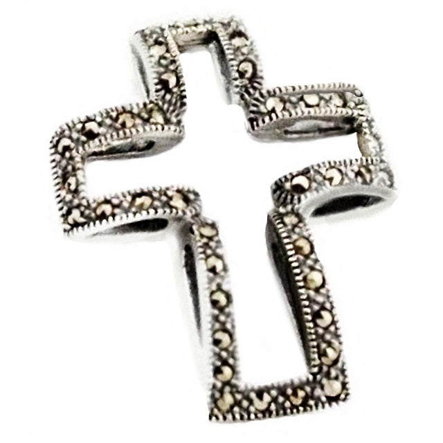 Swiss Marcasite Cross With Modern Attractive Design Solid .925 Sterling Silver - BELLADONNA