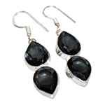 Handmade Black Spinel Pear Gemstone .925 Silver Drop Dangle Earrings