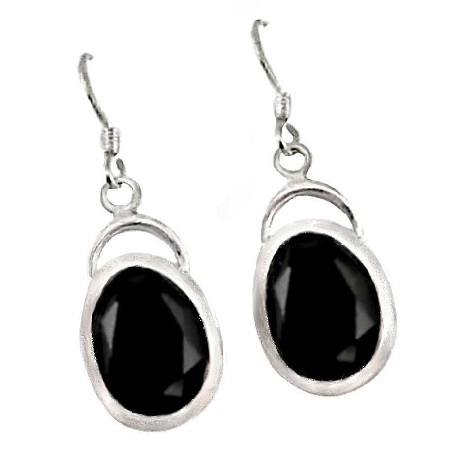 Natural Black Onyx Gemstone Solid .925 Silver Earrings
