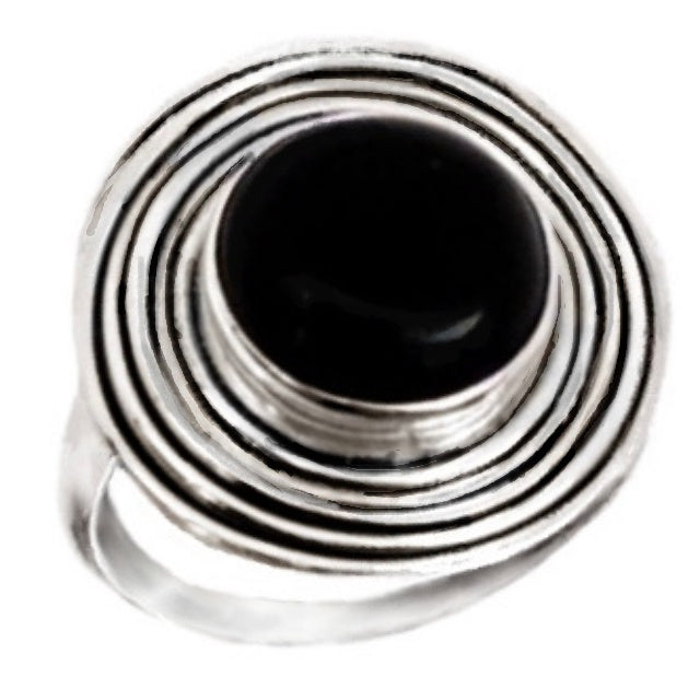 4.66cts Natural Black Onyx Solid .925 Sterling Silver Ring Size 7 or O - BELLADONNA