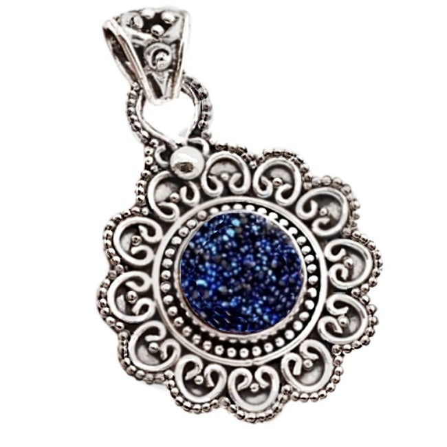 Antique Style Titanium Druzy In Solid 925 Sterling Silver Pendant