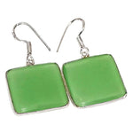 Trendy Green Chalcedony Drop Dangle Square .925 Silver Earrings