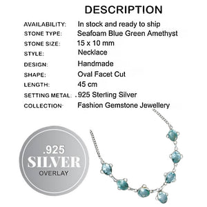 Handmade Seafoam Blue Green Amethyst Gemstone .925 Silver Necklace