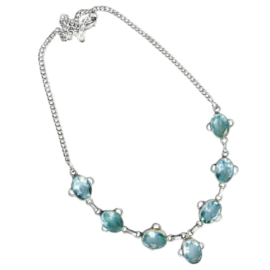 Handmade Seafoam Blue Green Amethyst Gemstone .925 Silver Necklace