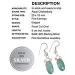 Handmade Aqua Chalcedony Facet Cut Oval set in Solid .925 Sterling Silver Earrings