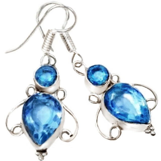 Enchanting Blue Topaz Gemstone .925 Sterling Silver Earrings - BELLADONNA