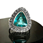 Indonesian -Bali 7.75 Cts Natural Swiss Blue Topaz Gemstone Solid .925 Silver Ring Size US 6.5 or  N-resizable