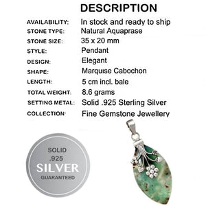 Natural Aquaprase Gemstone Solid .925 Sterling Silver Pendant