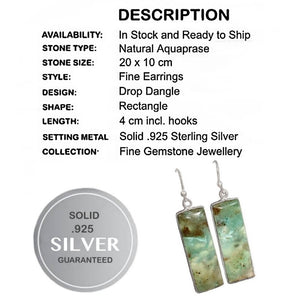 Scarce Natural Aquaprase Gemstone Solid .925 Sterling Silver Earrings