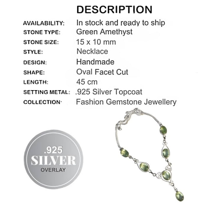 Green Amethyst Gemstone .925 Silver Necklace