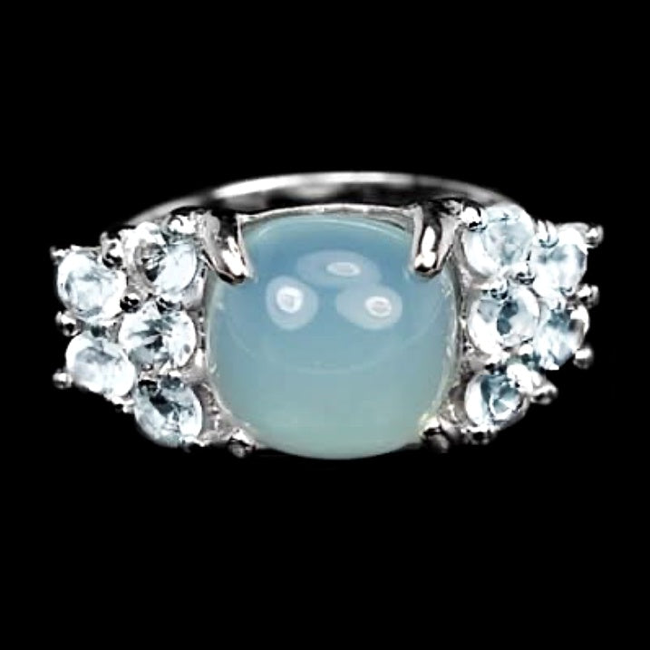 Natural Unheated Chalcedony, Blue Topaz Gemstone Solid .925 S/ Silver Ring Size 7 or O