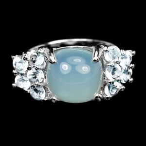 Natural Unheated Chalcedony, Blue Topaz Gemstone Solid .925 S/ Silver Ring Size 7 or O