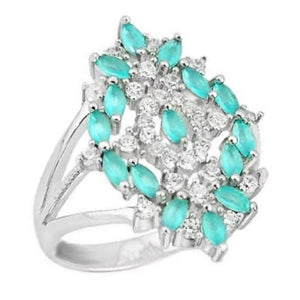 Natural Aqua Chalcedony , White Topaz Gemstone Solid .925 Silver Ring Size US 8