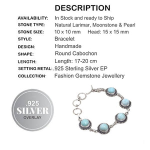 Natural Caribbean Larimar Gemstone .925 Sterling Silver Bracelet