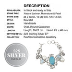 Natural Caribbean Larimar, Pearl, Moonstone Gemstone .925 Sterling Silver Bracelet