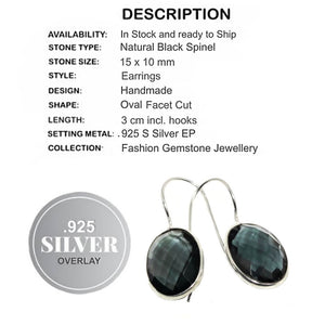 Handmade Black Spinel Gemstone .925 Silver Earrings