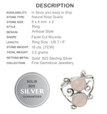 Indonesian- Bali Natural Rose Quartz Gemstone Solid.925 Sterling Silver Ring Size 7 or O