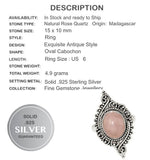Natural Rose Quartz Gemstone Solid.925 Sterling Silver Ring Size US 6 OR M