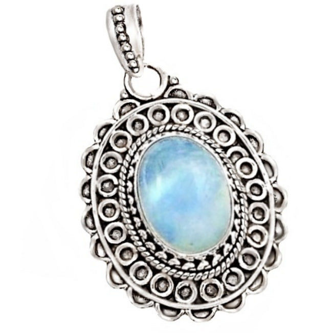 6.16 cts Natural Rainbow Moonstone Solid .925 Silver Pendant
