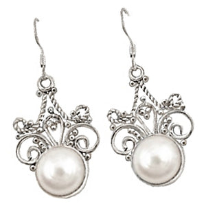 9.30 Cts Natural Freshwater White Pearl , Solid .925 Sterling Silver Earrings