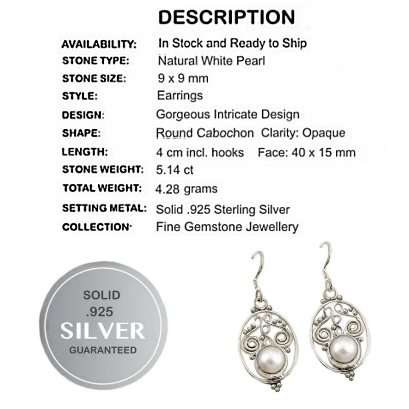 Indonesian Bali- Natural Freshwater White Pearl , Solid .925 Sterling Silver Earrings