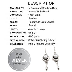 Elegant 5.68 Cts Natural White Pearl , Solid .925 Sterling Silver Earrings