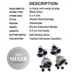 Handmade Blue Sapphire Quartz, Black Onyx (Jhumki) Gemstone Silver Stud Earrings