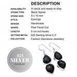 Handmade Black Spinel Pear Gemstone .925 Silver Drop Dangle Earrings