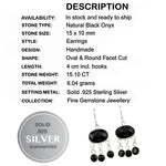 Natural Black Onyx Gemstone Solid .925 Silver Earrings