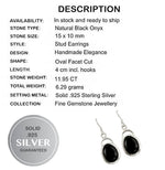Natural Black Onyx Gemstone Solid .925 Silver Earrings - BELLADONNA