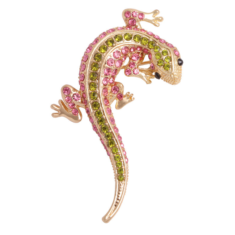 Adorable Fashionable Cubic Zirconia Lizard Gold Plated Brooch in either Blue or Pink - BELLADONNA