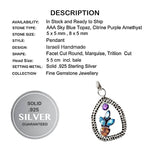 Israeli- Natural Multi -Gemstone Solid .925 Sterling Silver Pendant